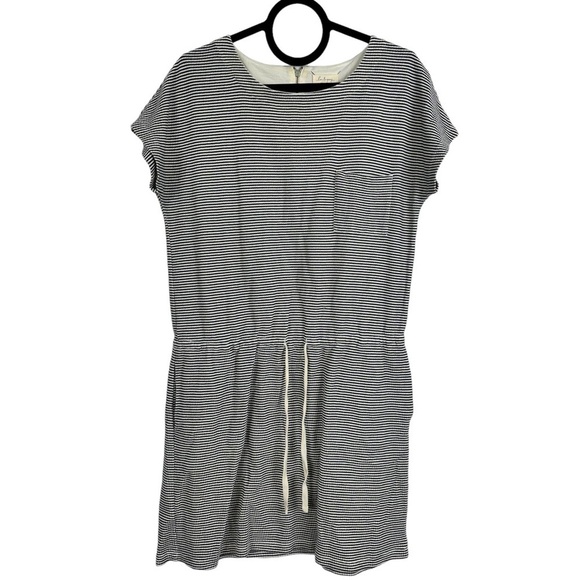 Lou & Grey Mini Dress White Gray Striped Tie Drawstring Waist Medium Beach - Picture 1 of 10